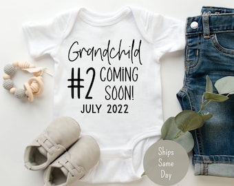 Baby Announcement Onesie®, Second Grandbaby Pregnancy Announcement Onesie®, Second Grandchild Coming Soon Bodysuit, 2nd Grandchild Reveal