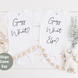 Twins Pregnancy Announcement Onesie®, Guess What Guess What Else Onesies®, Twins Pregnancy Reveal Onesie®, Cute Twin Bodysuits, Twin Outfits