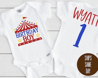 Circus Birthday Onesie®, Boy Circus Birthday Shirt, Boy's Carnival Birthday Shirt, Custom Age Birthday Shirt, 1st Birthday Carnival Onesie®