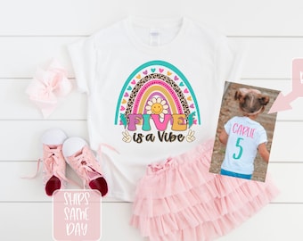 Girls Rainbow 5th Birthday Shirt, Five is a Vibe Birthday Shirt, Girls Fifth Birthday Rainbow Personalized Custom Name T-Shirt