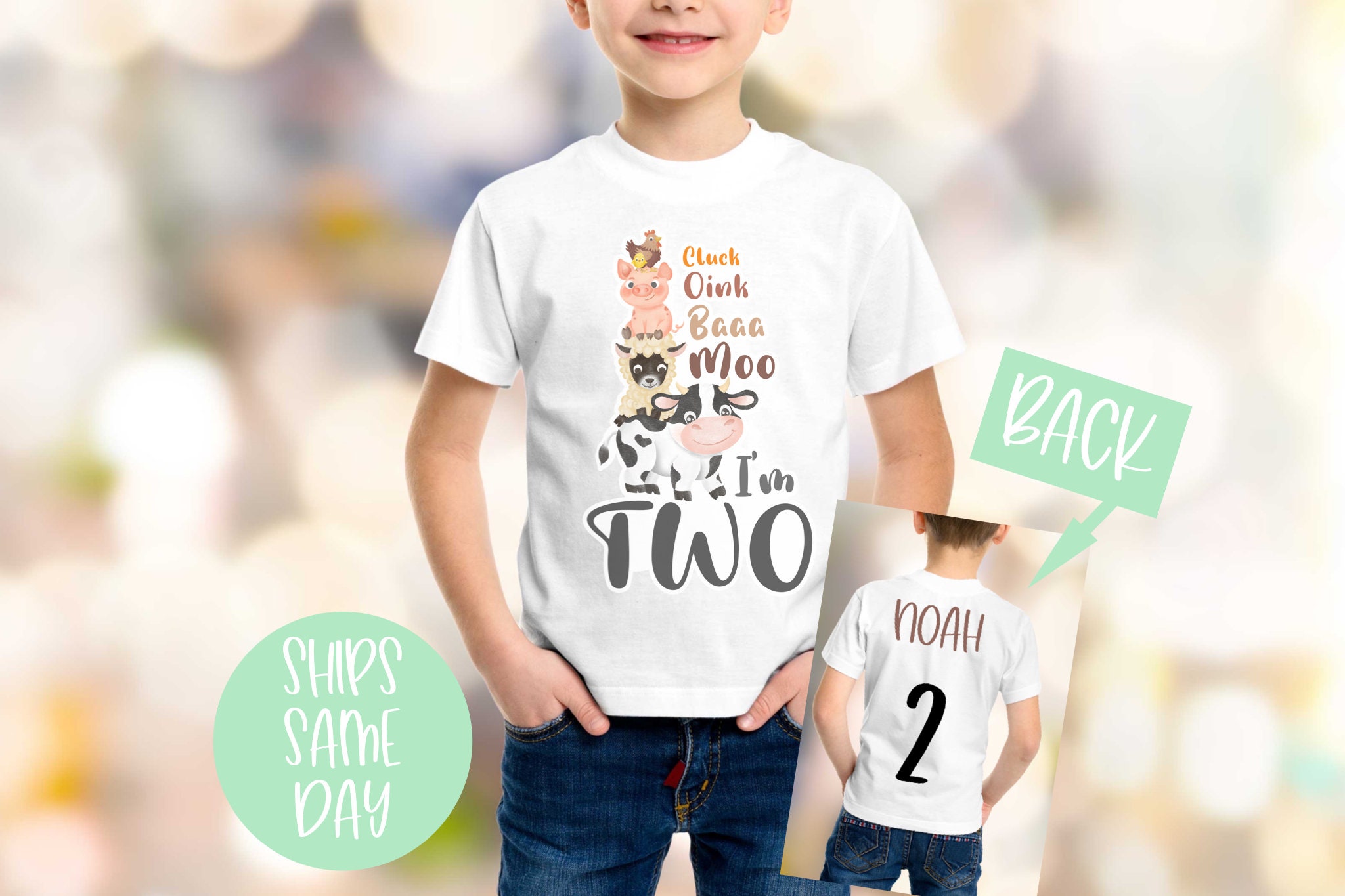 Oink Bah Moo I'm Two Shirt, Barn Animal Birthday T-Shirt, Farm Animals Birthday, Turning 2 Birthday Shirt, 2nd Birthday Farm Theme Shirt
