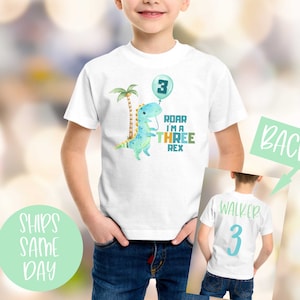 Dinosaur Birthday Shirt, Roar I&#39;m a Three Rex Birthday Shirt, Dinosaur Party, Boy or Girl 3 Year Birthday Shirt, Three Rex Dinosaur Shirt
