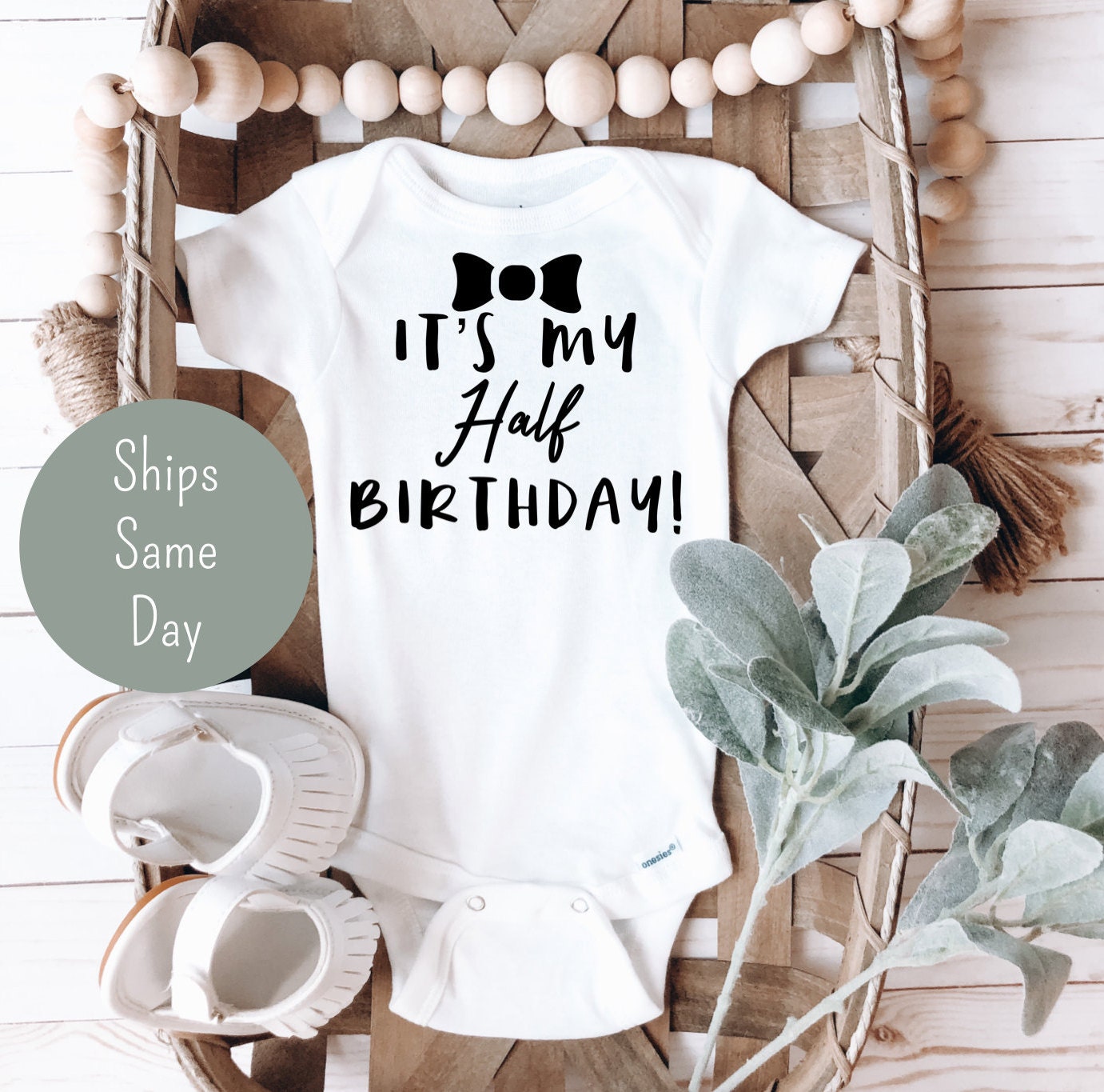 It s My Half Birthday Baby Onesie Cute Baby Onesie Baby Boy Bowtie Half Birthday Outfit Onesie Half Birthday Onesie Etsy