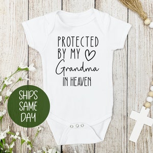Protected By My Grandma In Heaven Baby Onesie® Baby Shower Gift Onesie® Baby Reveal Announcement Onesie® New Baby Special Grandma Outfit