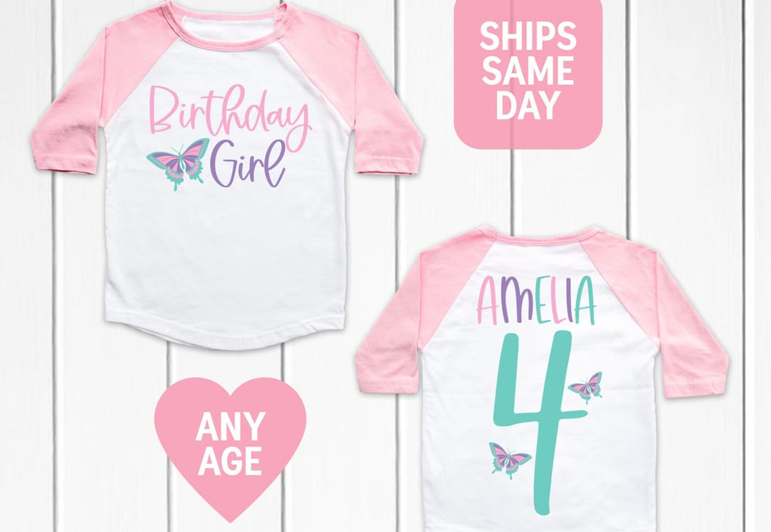 Girl's Monarch Butterfly Happy Birthday Shirt
