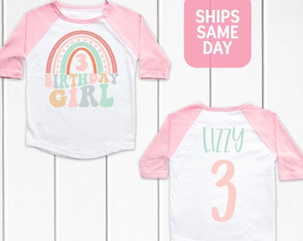 Rainbow Birthday Girls Shirt, 3 Year Old Birthday Shirt, Girls Personalized 3rd Birthday T-Shirt, Girls Custom Name Rainbow Shirt