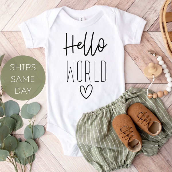 Hello World Onesie®, Coming Home Outfit, Gender Neutral, Newborn bodysuit, Baby Announcement, Cute Boy or Baby Girl Baby Shower Gift