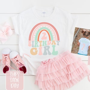 Rainbow Birthday Girls Shirt, 2 Year Old Birthday Shirt, Girls Second Birthday T-Shirt, Girls 2nd Birthday Rainbow Personalized Name Shirt