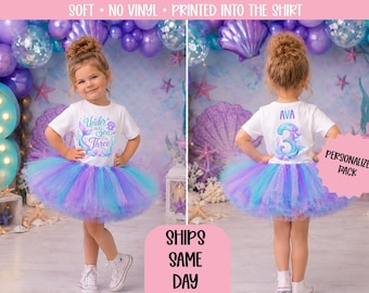 Personalized Mermaid Birthday Girl Shirt, Custom Name & Age, under the sea I’m three