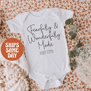 Fearfully and Wonderfully Made Onesie®, Faith Baby Onesie®, Christian Baby Gift, Bible Verse Onesie® Psalm 139:14, Cute Baby Announcement