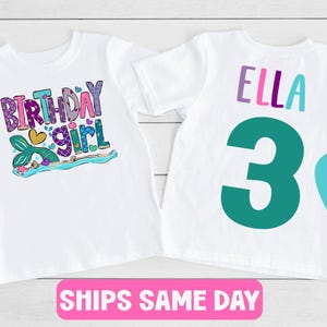 Mermaid Birthday Shirt, Girls Mermaid Birthday Shirt, Girls Birthday T-Shirt, Cute Custom Personalized Mermaid Birthday Girls Name Shirt