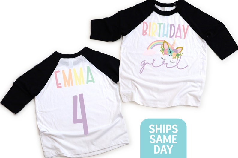 Unicorn Rainbow Birthday Girl Shirt, Girl Birthday T-Shirt, Girls Rainbow Unicorn Birthday, Custom Personalized Name and Year Birthday Shirt immagine 5