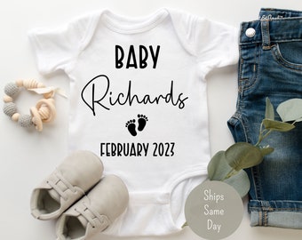 Baby Announcement Onesie®, Personalized Pregnancy Announcement Onesie®, Custom Name Baby Reveal, Announcement to Grandparent Family Friends