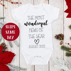 Baby Announcement Onesie®, Pregnancy Announcement Onesie®, The Most Wonderful News of the Year Personalized Baby Bodysuit, Cute Baby Reveal