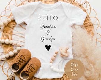 Baby Announcement Onesie®, Pregnancy Announcement Onesie®, Hello Grandma & Grandpa Bodysuit, Cute Baby Reveal Shirt for Grandparents