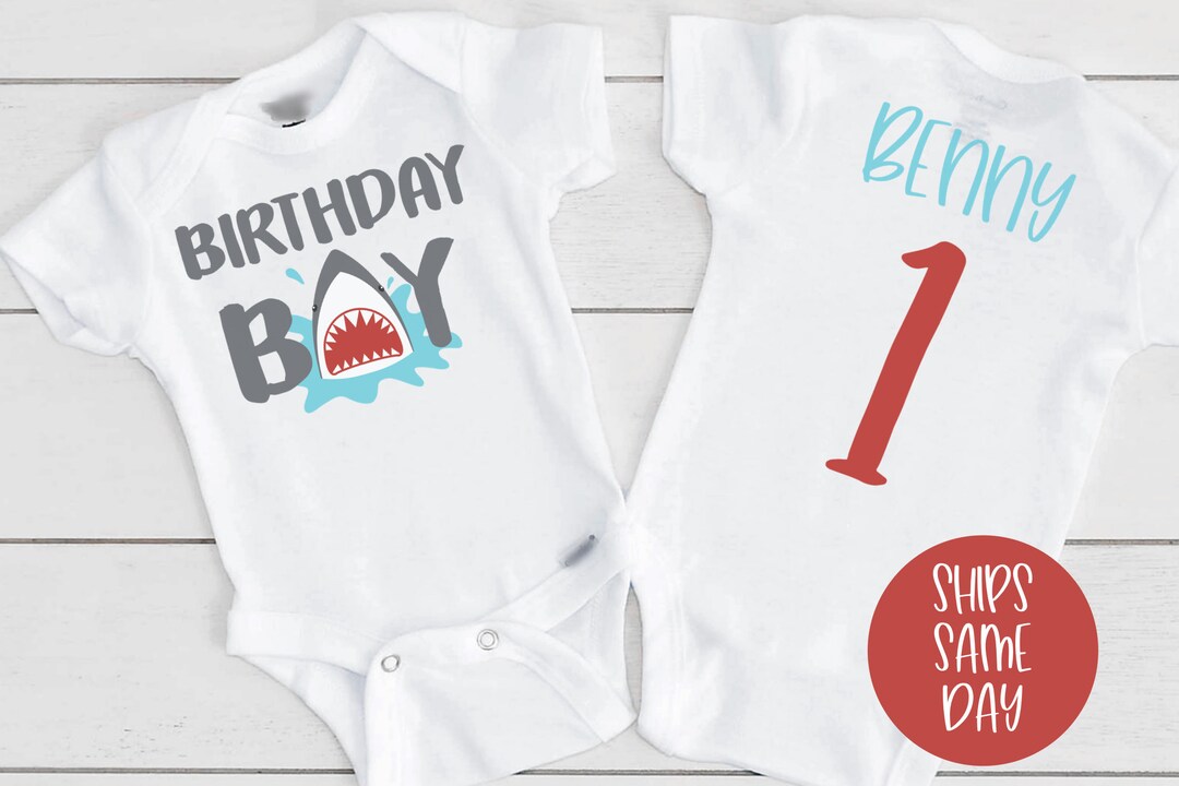 First Birthday Shark Onesie®, Birthday Boy Shark Bodysuit, Shark Theme ...