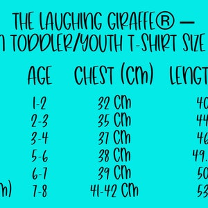 May include: Size chart for toddler and youth raglan t-shirts. The chart shows sizes 2T through 7/8T, corresponding ages, chest measurements in centimeters, and length measurements in centimeters.
