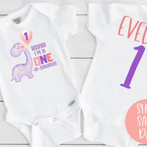 Dinosaur First Birthday Onesie®, Roar I&#39;m One A Saurus Dinosaur Onesie®, Dinosaur Themed Party, Custom Name Birthday Onesie®, 1ST BIRTHDAY