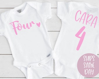 Four Month Onesie®, Fourth Month Onesie®, 4th Month Personalized Name Bodysuit, Four Month Milestone Shirt, Girls 4th Month Custom Shirt