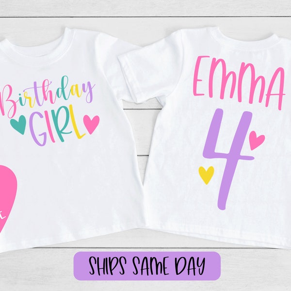Birthday Girl Shirt, Girls Birthday T-Shirt, Any Age Personalized Birthday Shirt, Colorful Kids Toddler Birthday Girl Shirt