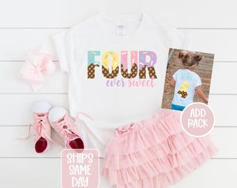 Four Ever Sweet Ice Cream Birthday Shirt, 4th Birthday Party, Ice Cream Shirt, Girls Boys Ice Cream Theme, 4 Year old Name Birthday Shirt