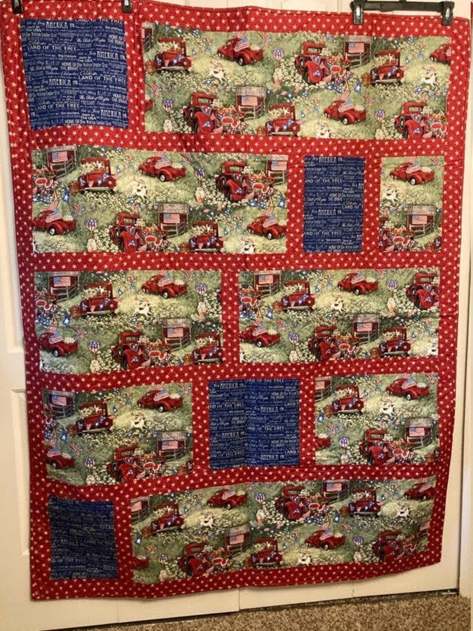 Patriotic Red Truck Quilt Etsy