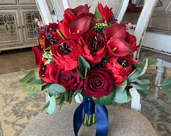 Red Silk Flower bridal bouquet