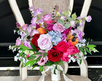Purple Bridal Bouquet: Lavender Wedding Flowers, Custom Silk Arrangement