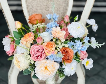 Terracotta and dust rose bridal bouquet/ Silk wedding flowers