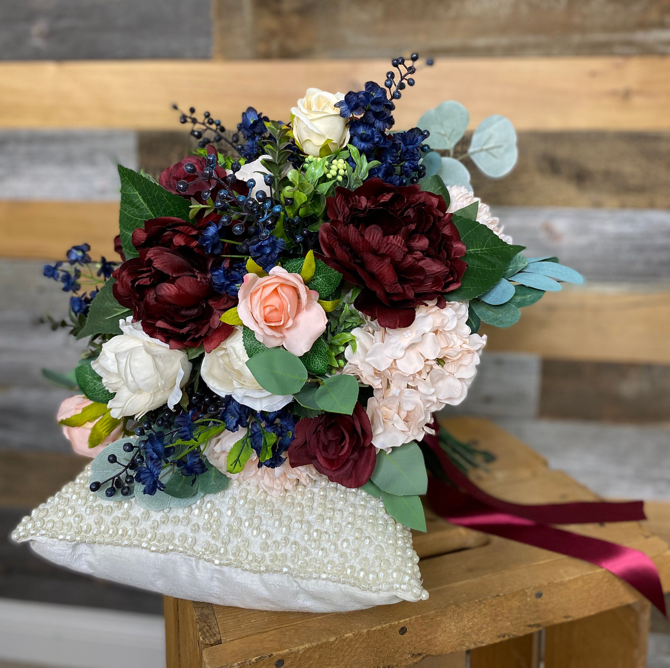 Burgundy Blush Navy Bridal Bouquet