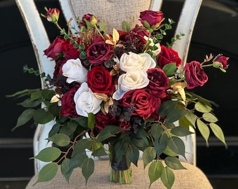 Winter wedding bouquet, Burgundy and cream bridal bouquet