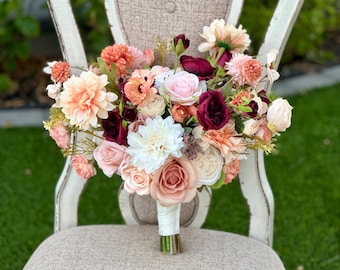 Burgundy, Blush and Terracotta Wedding Bouquet: Bridal bouquet/Fall wedding Flowers