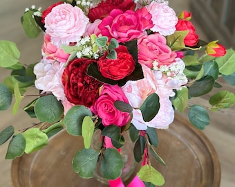 Pink and red bouquet,Hot pink bridal bouquet, spring bouquet, summer bouquet, hot pink and red bouquet
