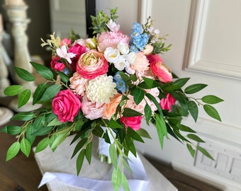 Pink and white bridal bouquet/Silk wedding flowers