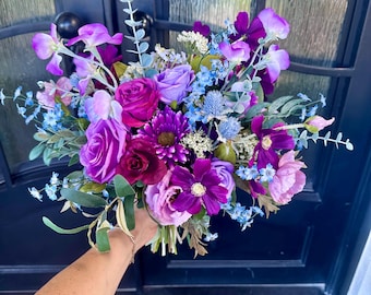 Purple Wedding Bouquet: Dusty Blue Fall Bridal Flowers