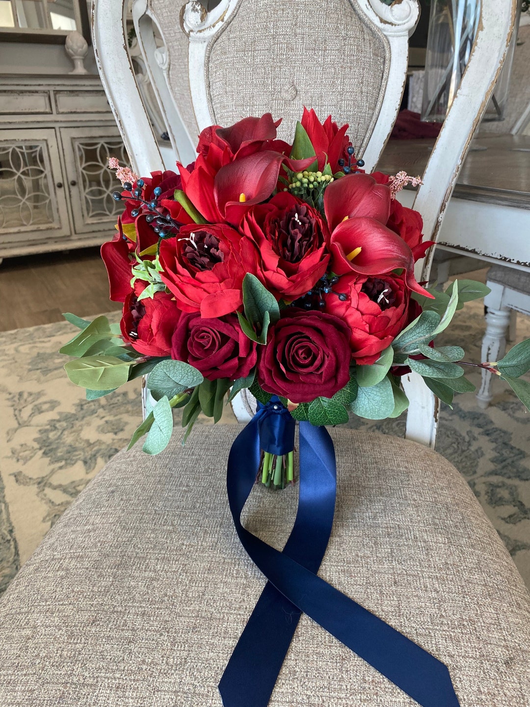Red Silk Flower Bridal Bouquet - Etsy