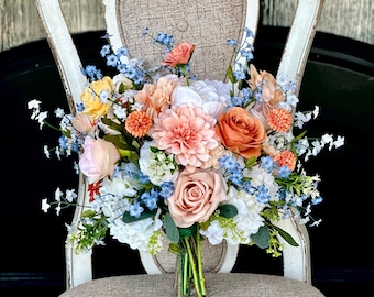 Wedding Flowers:Terracotta, blush,cream and dusty blue Silk Bridal Bouquet/ Fall bouquet