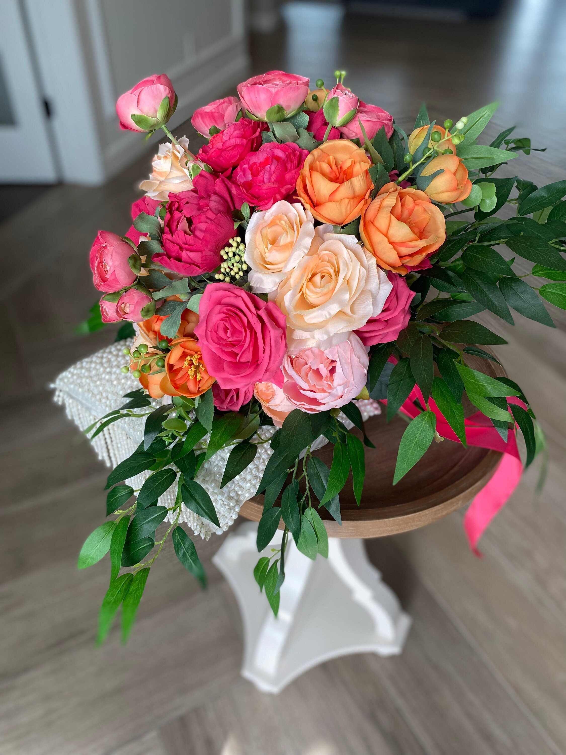Hot Pink and Orange Bridal Bouquet: Spring Summer Wedding Flowers