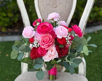 Hot pink and red bridal bouquet, Wedding flowers, Artificial bouquet