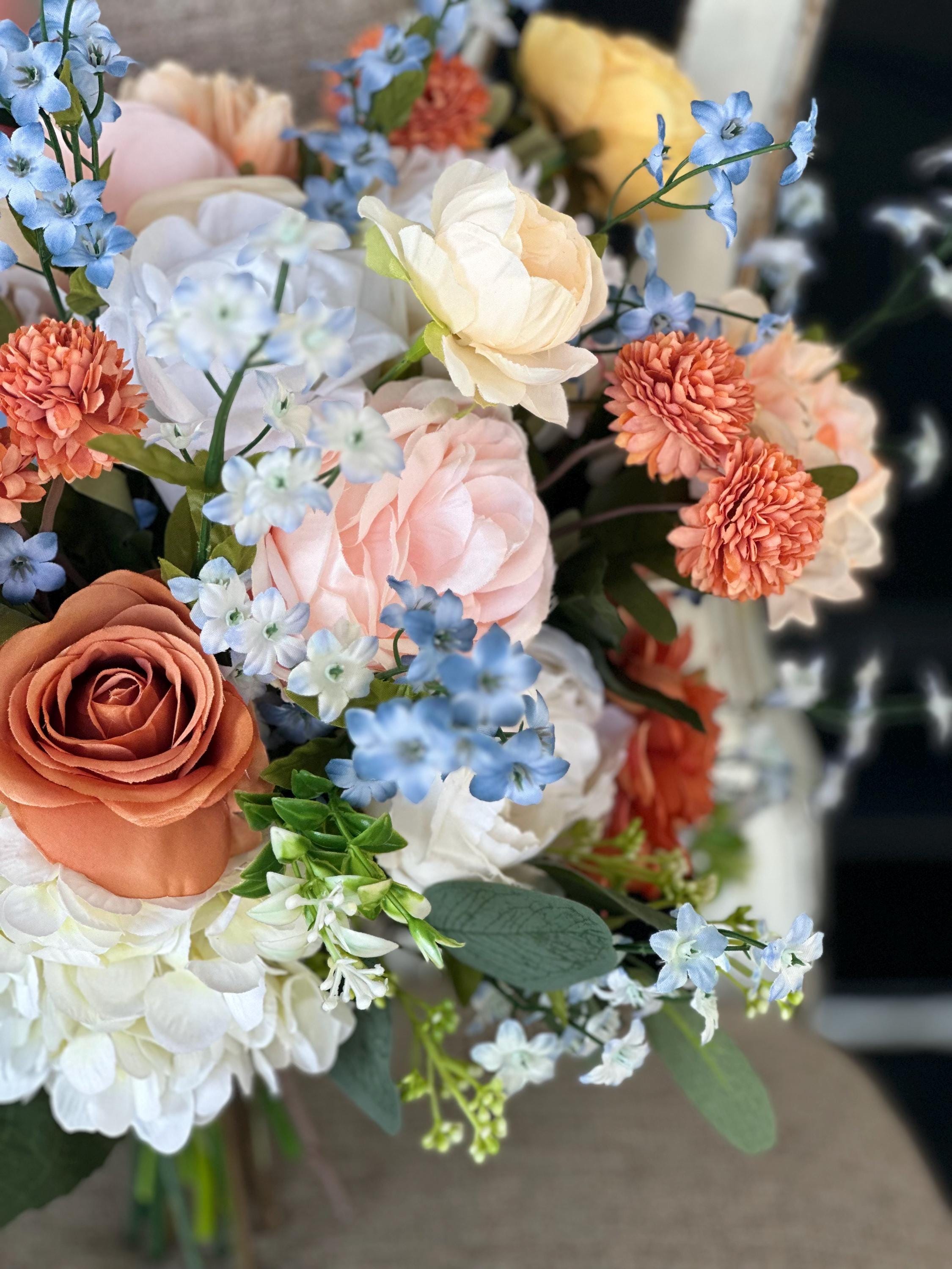 Bridal Bouquet Blue Cream Wedding Faux Flower Bouquet Custom Florals Final Sale Ling main image 3