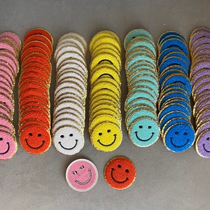 2.25" Smiley Chenille Patch; Smile iron-on chenille patch; Smile patch