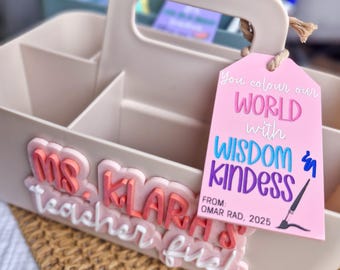 Personalised Teacher Fuel Caddy, Custom Desk Organiser, Teacher Appreciation Gift, Back to School Present, Classroom Supplies Holder