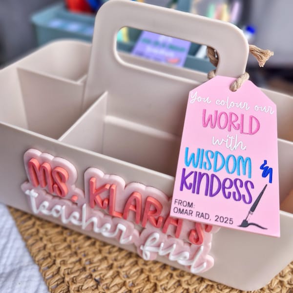 Personalised Teacher Fuel Caddy, Custom Desk Organiser, Teacher Appreciation Gift, Back to School Present, Classroom Supplies Holder