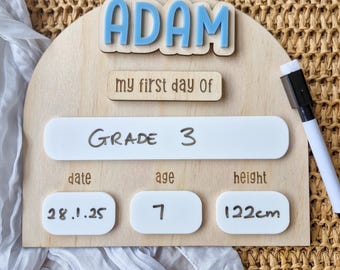 First Day of School Board, Personalised Kids Photo Prop, Back to School Sign, Custom Classroom Milestone, School Memory Keepsake