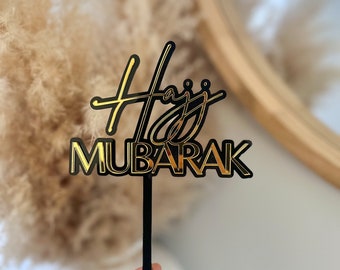 Hajj Mubarak Cake Topper, Black & Gold Acrylic