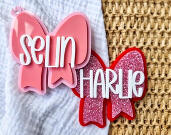 Personalised School Bag Tags, Custom Kids Luggage Labels, Backpack Name Tag, Bow Bag Tag, Back to School Gift, Classroom Accessories
