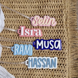 Bag Tag | Acrylic Name Tag | Keyring | Personalised Keychain | Name Tag | Neutral Colours | Luggage Tag | Kids School Name | Keychain