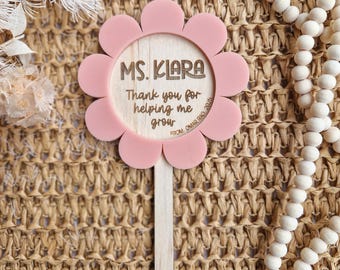 Personalised Teacher Flower Pick, Flowers, Custom Plant Decoration, Teacher Gift, End of Year Present, Thank You Teacher Keepsake