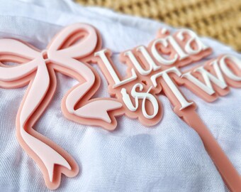 Personalised Bow Acrylic Cake Topper, Custom Birthday Cake Decoration, Girl Party Cake Topper, Baby Shower Cake Decor, Name Topper