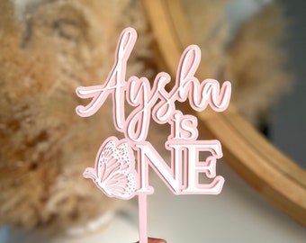 Butterfly First Birthday Cake Topper, Floral Garden Theme Decor, Custom Name Cake Topper, Girl Birthday Party Decoration, Spring Cake